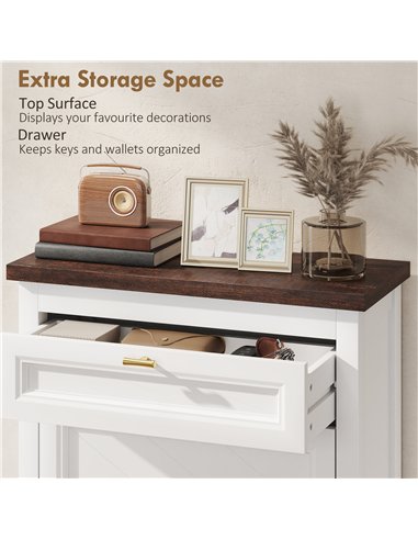 HOMCOM Shoe Cabinet with 2 Flip Drawers, Farmhouse Narrow Shoe Storage Cabinet with Adjustable Shelves, White