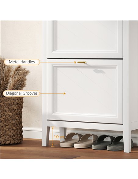 HOMCOM Shoe Cabinet with 2 Flip Drawers, Farmhouse Narrow Shoe Storage Cabinet with Adjustable Shelves, White - pic 190910 | FastDaddyshop