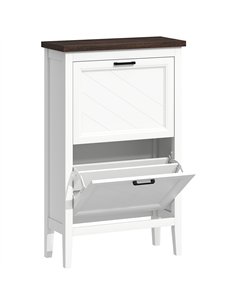 HOMCOM Shoe Cabinet with 2 Flip Drawers, Farmhouse Narrow Shoe Storage Cabinet with Adjustable Shelves, White