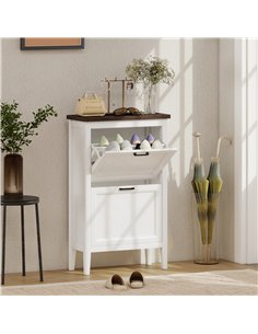 HOMCOM Shoe Cabinet with 2 Flip Drawers, Farmhouse Narrow Shoe Storage Cabinet with Adjustable Shelves, White 2