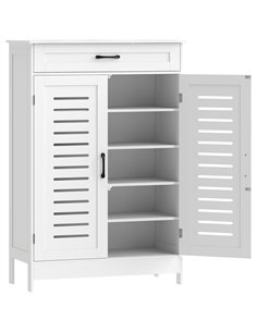 HOMCOM Shoe Cabinet with Louvered Doors, Modern Shoe Storage Cabinet with Drawer and Adjustable Shelves, White