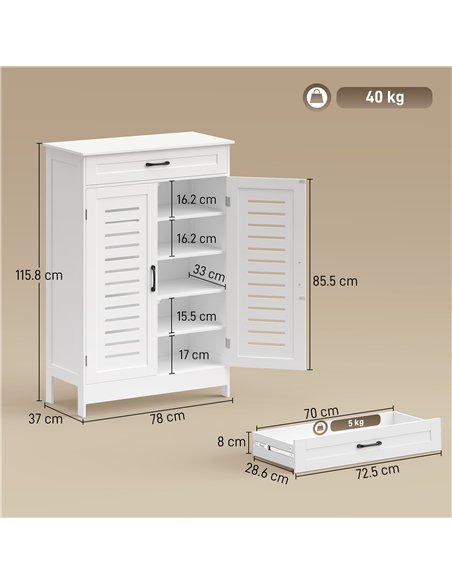 HOMCOM Shoe Cabinet with Louvered Doors, Modern Shoe Storage Cabinet with Drawer and Adjustable Shelves, White - pic 190923 | FastDaddyshop