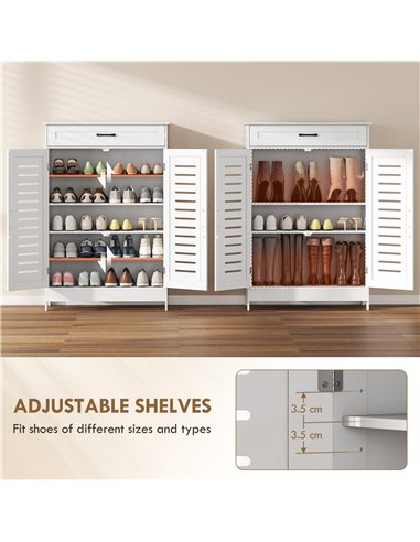 HOMCOM Shoe Cabinet with Louvered Doors, Modern Shoe Storage Cabinet with Drawer and Adjustable Shelves, White