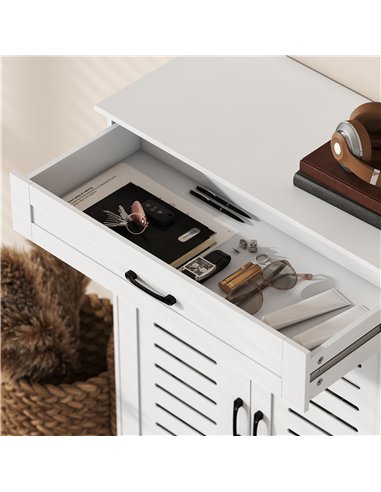 HOMCOM Shoe Cabinet with Louvered Doors, Modern Shoe Storage Cabinet with Drawer and Adjustable Shelves, White
