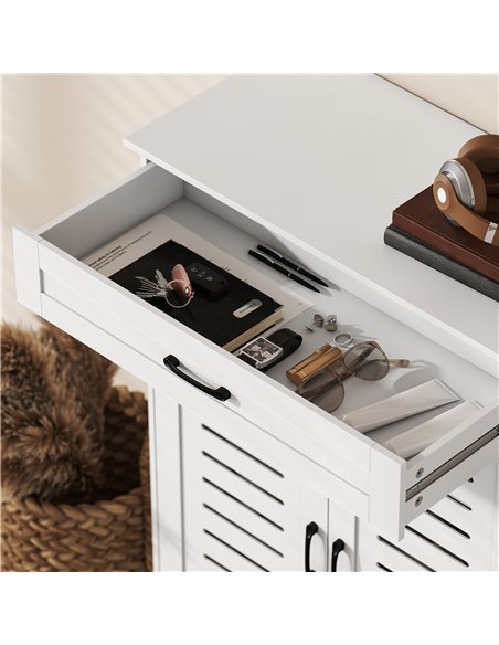 HOMCOM Shoe Cabinet with Louvered Doors, Modern Shoe Storage Cabinet with Drawer and Adjustable Shelves, White - pic 190929 | FastDaddyshop