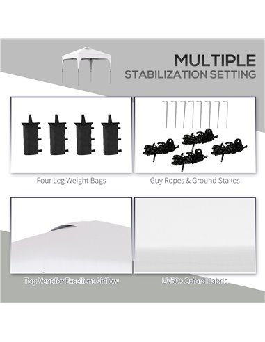 Outsunny 3x3M Pop Up Gazebo, with Carry Bag and 4 Leg Weight Bags, White