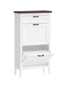 HOMCOM Shoe Cabinet with 2 Flip Drawers, Farmhouse Narrow Shoe Storage Cabinet with Adjustable Shelves, White