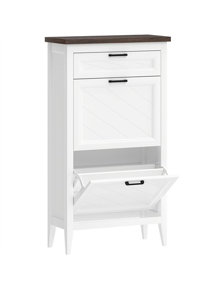 HOMCOM Shoe Cabinet with 2 Flip Drawers, Farmhouse Narrow Shoe Storage Cabinet with Adjustable Shelves, White - pic 190930 | FastDaddyshop