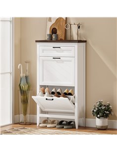 HOMCOM Shoe Cabinet with 2 Flip Drawers, Farmhouse Narrow Shoe Storage Cabinet with Adjustable Shelves, White 2
