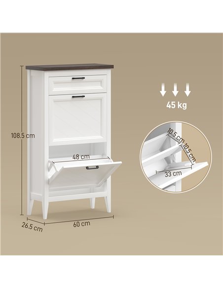 HOMCOM Shoe Cabinet with 2 Flip Drawers, Farmhouse Narrow Shoe Storage Cabinet with Adjustable Shelves, White - pic 190932 | FastDaddyshop