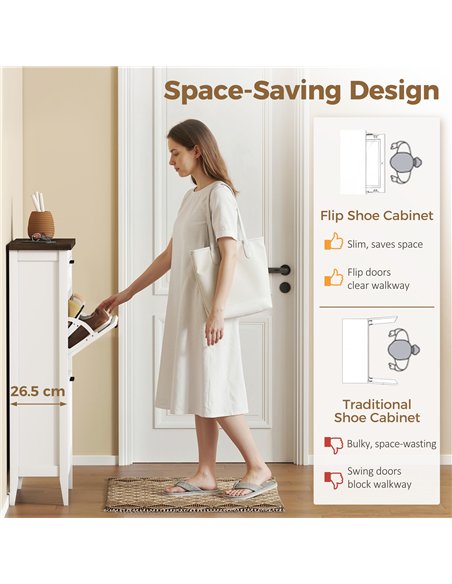 HOMCOM Shoe Cabinet with 2 Flip Drawers, Farmhouse Narrow Shoe Storage Cabinet with Adjustable Shelves, White - pic 190933 | FastDaddyshop
