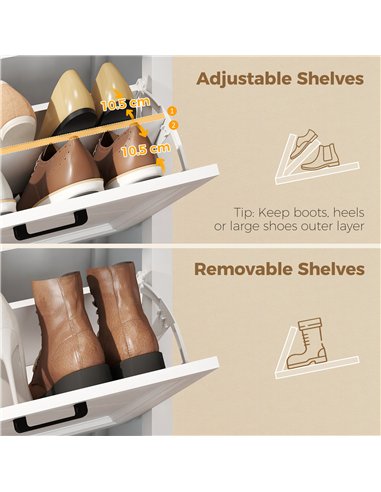 HOMCOM Shoe Cabinet with 2 Flip Drawers, Farmhouse Narrow Shoe Storage Cabinet with Adjustable Shelves, White