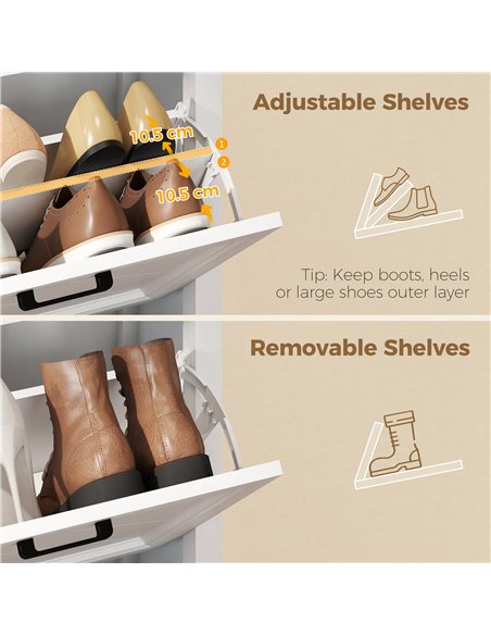 HOMCOM Shoe Cabinet with 2 Flip Drawers, Farmhouse Narrow Shoe Storage Cabinet with Adjustable Shelves, White - pic 190935 | FastDaddyshop