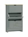 HOMCOM Slim Shoe Cabinet, Narrow Shoe Cupboard with 3 Flip Drawers, Adjustable Shelves for 18 Pairs of Shoes, Light Grey