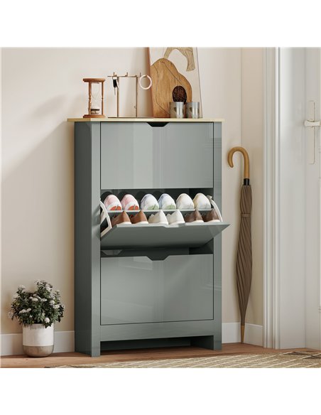 HOMCOM Slim Shoe Cabinet, Narrow Shoe Cupboard with 3 Flip Drawers, Adjustable Shelves for 18 Pairs of Shoes, Light Grey - pic 190940 | FastDaddyshop