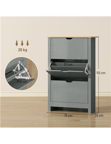 HOMCOM Slim Shoe Cabinet, Narrow Shoe Cupboard with 3 Flip Drawers, Adjustable Shelves for 18 Pairs of Shoes, Light Grey