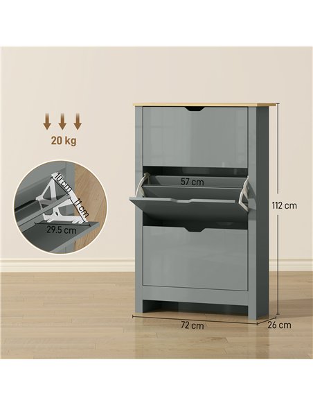 HOMCOM Slim Shoe Cabinet, Narrow Shoe Cupboard with 3 Flip Drawers, Adjustable Shelves for 18 Pairs of Shoes, Light Grey - pic 190941 | FastDaddyshop