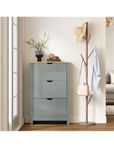 HOMCOM Slim Shoe Cabinet, Narrow Shoe Cupboard with 3 Flip Drawers, Adjustable Shelves for 18 Pairs of Shoes, Light Grey