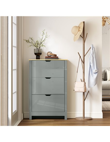 HOMCOM Slim Shoe Cabinet, Narrow Shoe Cupboard with 3 Flip Drawers, Adjustable Shelves for 18 Pairs of Shoes, Light Grey - pic 190947 | FastDaddyshop