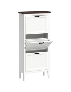 HOMCOM Shoe Cabinet with 3 Flip Drawers, Farmhouse Narrow Shoe Storage Cabinet with Adjustable Shelves, White