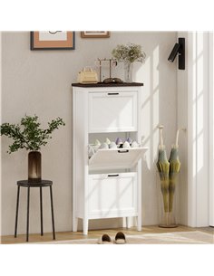 HOMCOM Shoe Cabinet with 3 Flip Drawers, Farmhouse Narrow Shoe Storage Cabinet with Adjustable Shelves, White 2