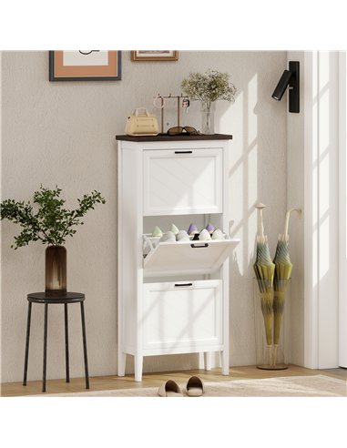HOMCOM Shoe Cabinet with 3 Flip Drawers, Farmhouse Narrow Shoe Storage Cabinet with Adjustable Shelves, White