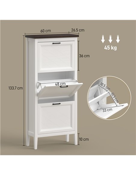 HOMCOM Shoe Cabinet with 3 Flip Drawers, Farmhouse Narrow Shoe Storage Cabinet with Adjustable Shelves, White - pic 190950 | FastDaddyshop