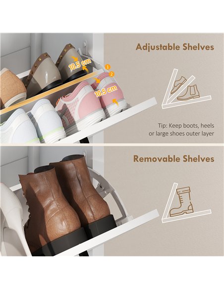 HOMCOM Shoe Cabinet with 3 Flip Drawers, Farmhouse Narrow Shoe Storage Cabinet with Adjustable Shelves, White - pic 190953 | FastDaddyshop