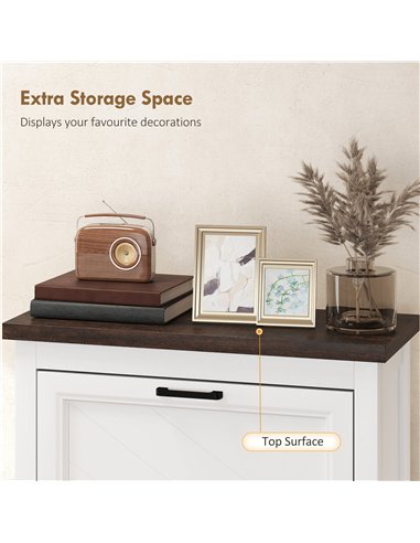 HOMCOM Shoe Cabinet with 3 Flip Drawers, Farmhouse Narrow Shoe Storage Cabinet with Adjustable Shelves, White