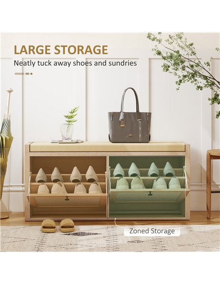 HOMCOM Rattan Shoe Bench with Padded Cushion and 2 Cabinets for Hidden Storage, Oak Wood Effect - pic 190970 | FastDaddyshop