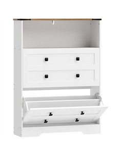 HOMCOM Shoe Cabinet with 2 Flip Drawers, Narrow Shoe Storage Cabinet, White