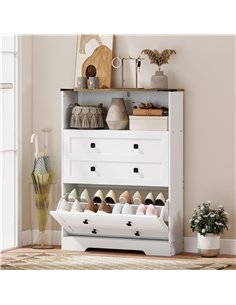 HOMCOM Shoe Cabinet with 2 Flip Drawers, Narrow Shoe Storage Cabinet, White 2