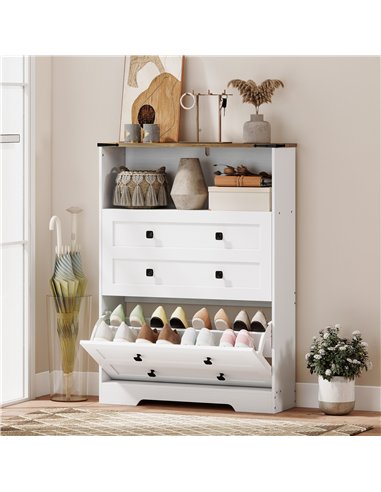 HOMCOM Shoe Cabinet with 2 Flip Drawers, Narrow Shoe Storage Cabinet, White