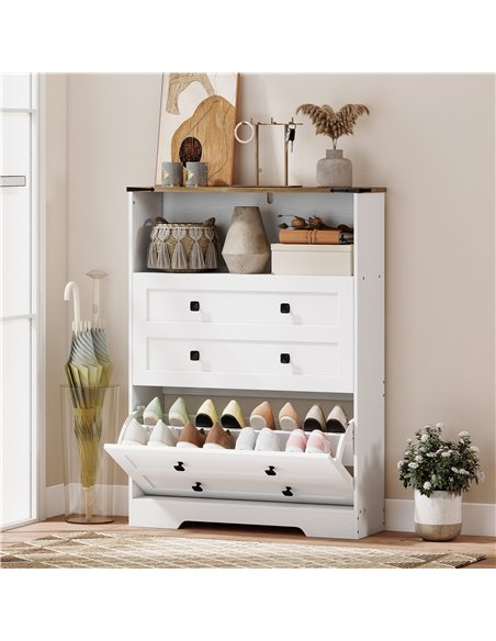 HOMCOM Shoe Cabinet with 2 Flip Drawers, Narrow Shoe Storage Cabinet, White - pic 190976 | FastDaddyshop