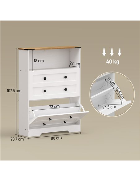 HOMCOM Shoe Cabinet with 2 Flip Drawers, Narrow Shoe Storage Cabinet, White - pic 190977 | FastDaddyshop