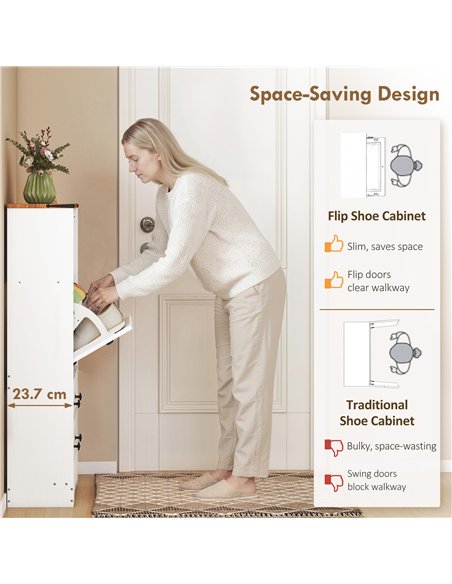 HOMCOM Shoe Cabinet with 2 Flip Drawers, Narrow Shoe Storage Cabinet, White - pic 190978 | FastDaddyshop