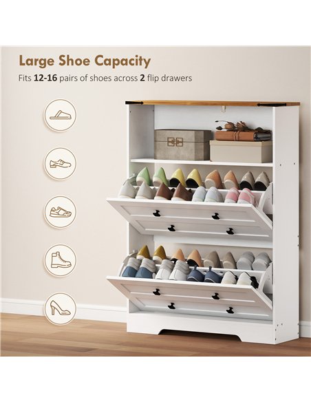HOMCOM Shoe Cabinet with 2 Flip Drawers, Narrow Shoe Storage Cabinet, White - pic 190979 | FastDaddyshop