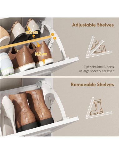 HOMCOM Shoe Cabinet with 2 Flip Drawers, Narrow Shoe Storage Cabinet, White