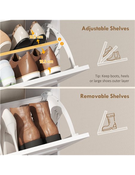 HOMCOM Shoe Cabinet with 2 Flip Drawers, Narrow Shoe Storage Cabinet, White - pic 190980 | FastDaddyshop