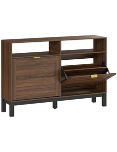 HOMCOM Shoe Cabinet with 2 Flip Drawers, Narrow Shoe Storage Top for Entryway Hallway, Rustic Brown