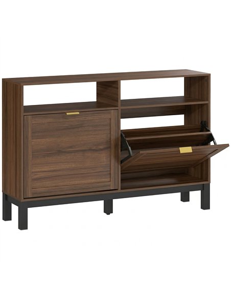 HOMCOM Shoe Cabinet with 2 Flip Drawers, Narrow Shoe Storage Top for Entryway Hallway, Rustic Brown - pic 190984 | FastDaddyshop