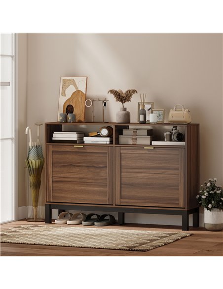 HOMCOM Shoe Cabinet with 2 Flip Drawers, Narrow Shoe Storage Top for Entryway Hallway, Rustic Brown - pic 190985 | FastDaddyshop