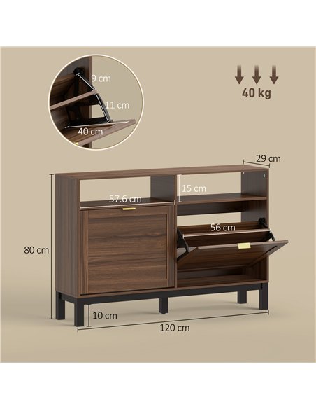 HOMCOM Shoe Cabinet with 2 Flip Drawers, Narrow Shoe Storage Top for Entryway Hallway, Rustic Brown - pic 190986 | FastDaddyshop