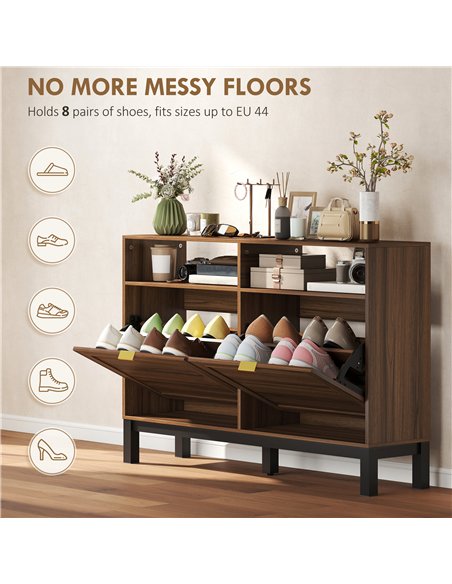 HOMCOM Shoe Cabinet with 2 Flip Drawers, Narrow Shoe Storage Top for Entryway Hallway, Rustic Brown - pic 190987 | FastDaddyshop