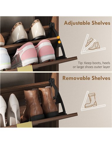 HOMCOM Shoe Cabinet with 2 Flip Drawers, Narrow Shoe Storage Top for Entryway Hallway, Rustic Brown