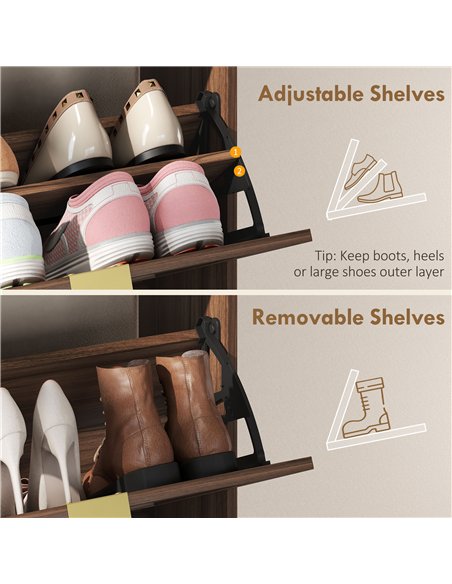 HOMCOM Shoe Cabinet with 2 Flip Drawers, Narrow Shoe Storage Top for Entryway Hallway, Rustic Brown - pic 190988 | FastDaddyshop