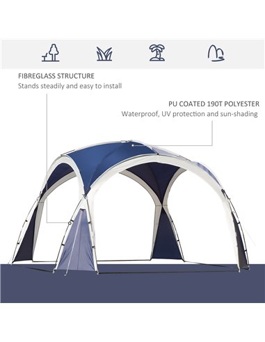 Outsunny 3.5 x 3.5M Gazebo Outdoor Marquee Tent Garden Sun Shelter Patio Spire Arc Pavilion Camp Sun Shade Blue and Grey