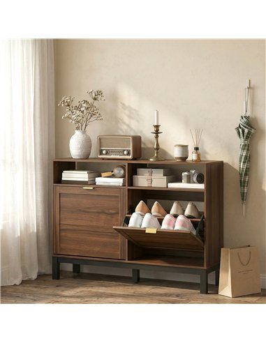 HOMCOM Shoe Cabinet with 2 Flip Drawers, Narrow Shoe Storage Top for Entryway Hallway, Rustic Brown