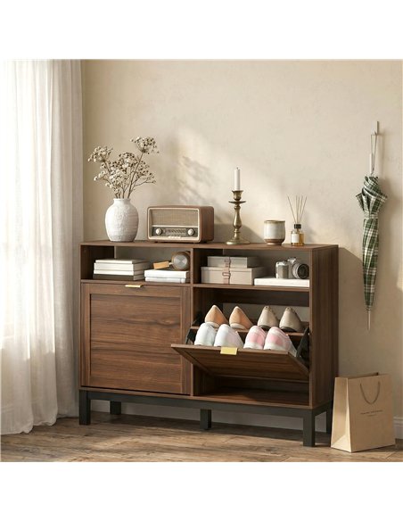 HOMCOM Shoe Cabinet with 2 Flip Drawers, Narrow Shoe Storage Top for Entryway Hallway, Rustic Brown - pic 190991 | FastDaddyshop