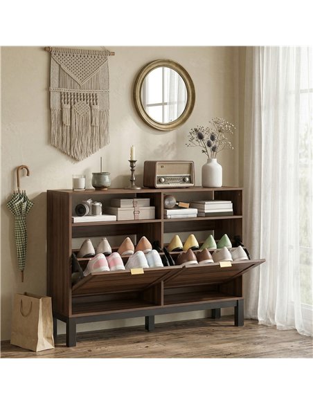 HOMCOM Shoe Cabinet with 2 Flip Drawers, Narrow Shoe Storage Top for Entryway Hallway, Rustic Brown - pic 190992 | FastDaddyshop